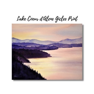 Lake Coeur d'Alene Idaho Watercolor Giclee Print