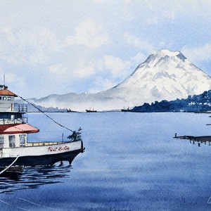 Impresión giclée de acuarela de Point Ruston Tacoma, Washington