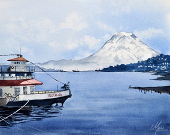 Point Ruston Tacoma Washington Watercolor Giclee Print