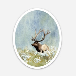Elk in the Mountains Sticker - Watercolor Wildlife of the Pacific Northwest Vinyl Adventure Decal