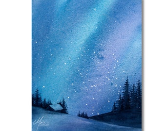 Northern Lights Watercolor Giclee Print