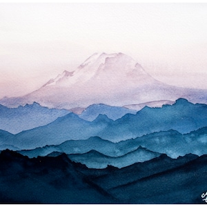 Impressão em Giclée em aquarela das Montanhas Cascade