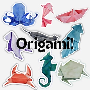 Origami Sea Creature Stickers – Ocean Animal Waterproof Vinyl Decals, Cute Marine Life Scrapbooking & Laptop Stickers