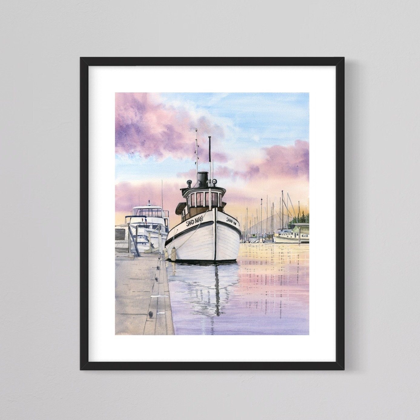 Sandman at Dusk Giclée Print, Tugboat, Nautical Sunset