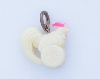 Celluloid Rooster Charm, Vintage Ivory Celluloid Cock Rooster Charm,  1930's 1940's Gumball Prize Charm, Vintage Charm Bracelet Charm