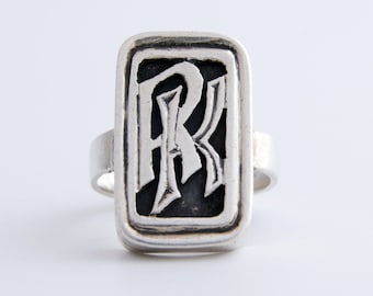 Monogrammed RK signet ring, Antique initials KR signet silver ring, Rk initials ring, French signet ring, Kr stamp ring, RK stamp ring