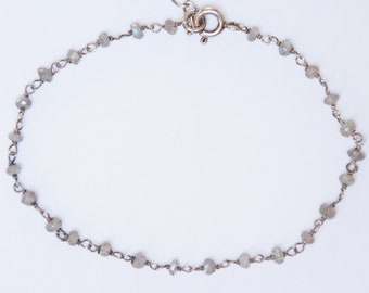 Vintage Sterling Silver Bezel Set Labradorite Bracelet with Rolo Links 7 Bracelet