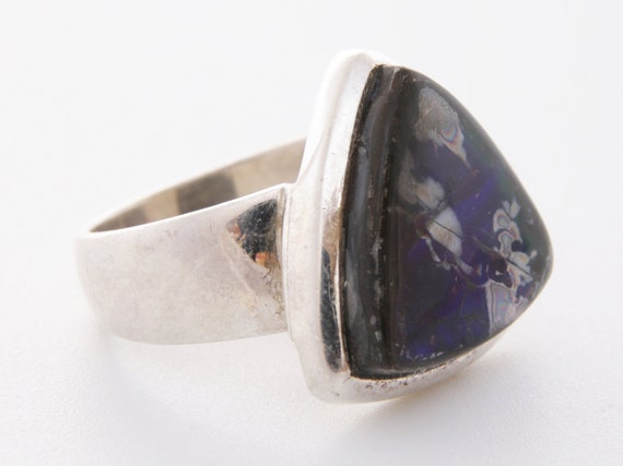 Black opal statement ring, Vintage Triangular bla… - image 3