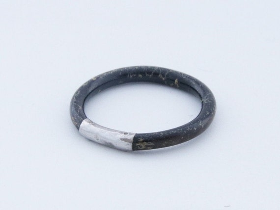 Black Coral Ring, Antique Sterling Silver and Natu
