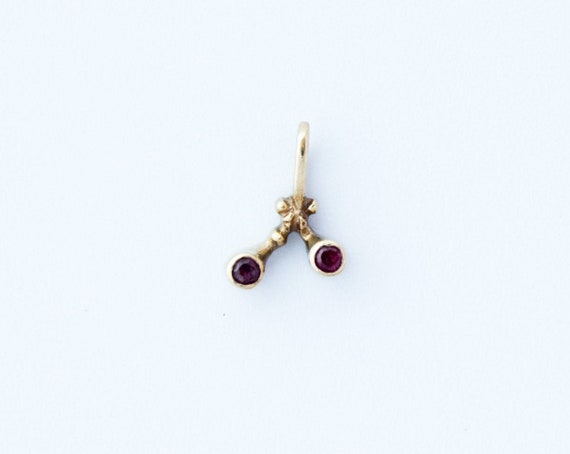 Ruby cherries charm, Vintage cherry charm with rub