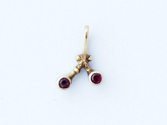 Ruby cherries charm, Vintage cherry charm with rub
