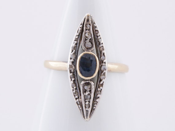 Antique Sapphire Ring, Georgian Rose Cut Diamond … - image 1