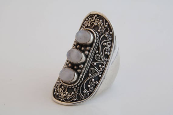 Sterling silver and moonstone finger shield ring /