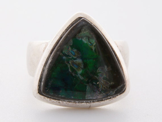 Black opal statement ring, Vintage Triangular bla… - image 9