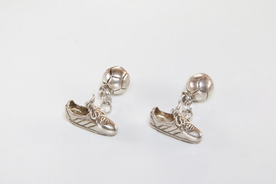 Men's soccer cufflinks, Vintage silver soccer men'