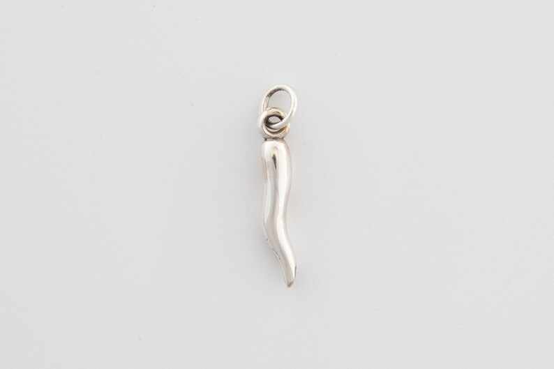 Large Hollow Italian Horn Charm Pendant In Real 14k White Gold - Foto 13