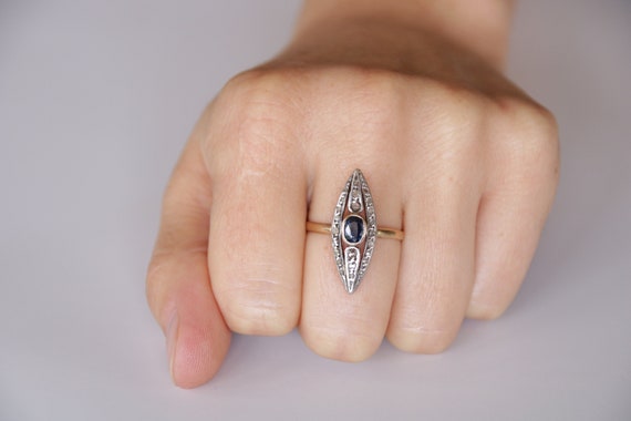 Antique Sapphire Ring, Georgian Rose Cut Diamond … - image 10