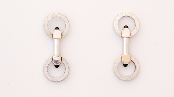 Men's onyx Cuff links, Antique Art Deco silver & b