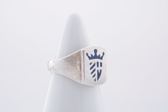 Enamel Signet ring, Vintage Crowned Crest Unisex … - image 9