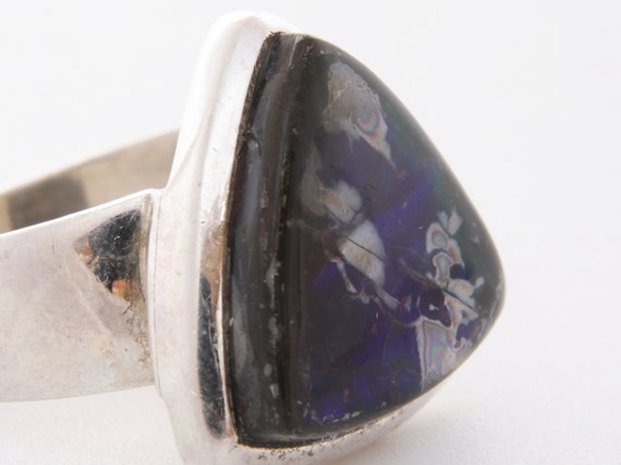 Black opal statement ring, Vintage Triangular bla… - image 8