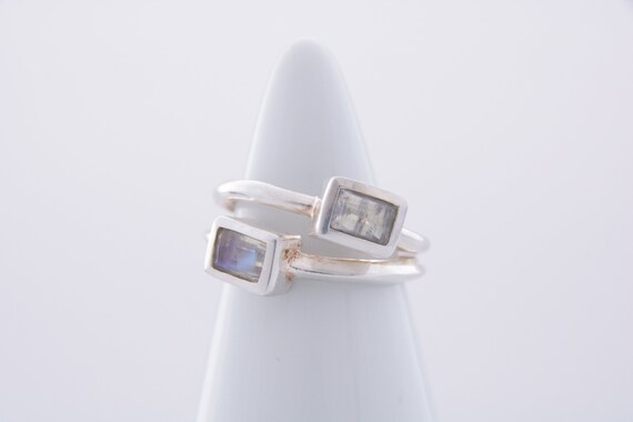 Moonstone Gemstone Ring, Vintage Faceted Baguette