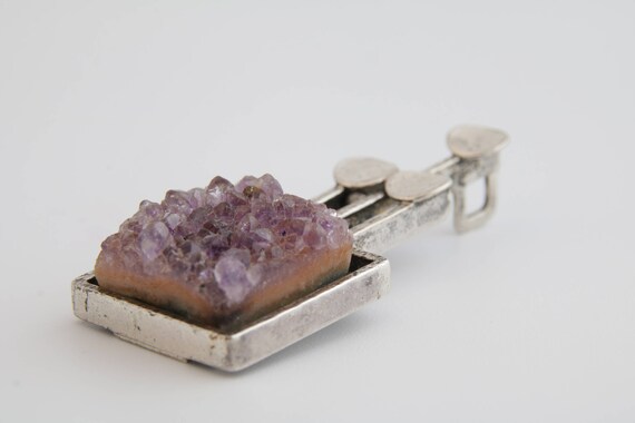 Modernist Amethyst Pendant, Vintage Sterling Silve