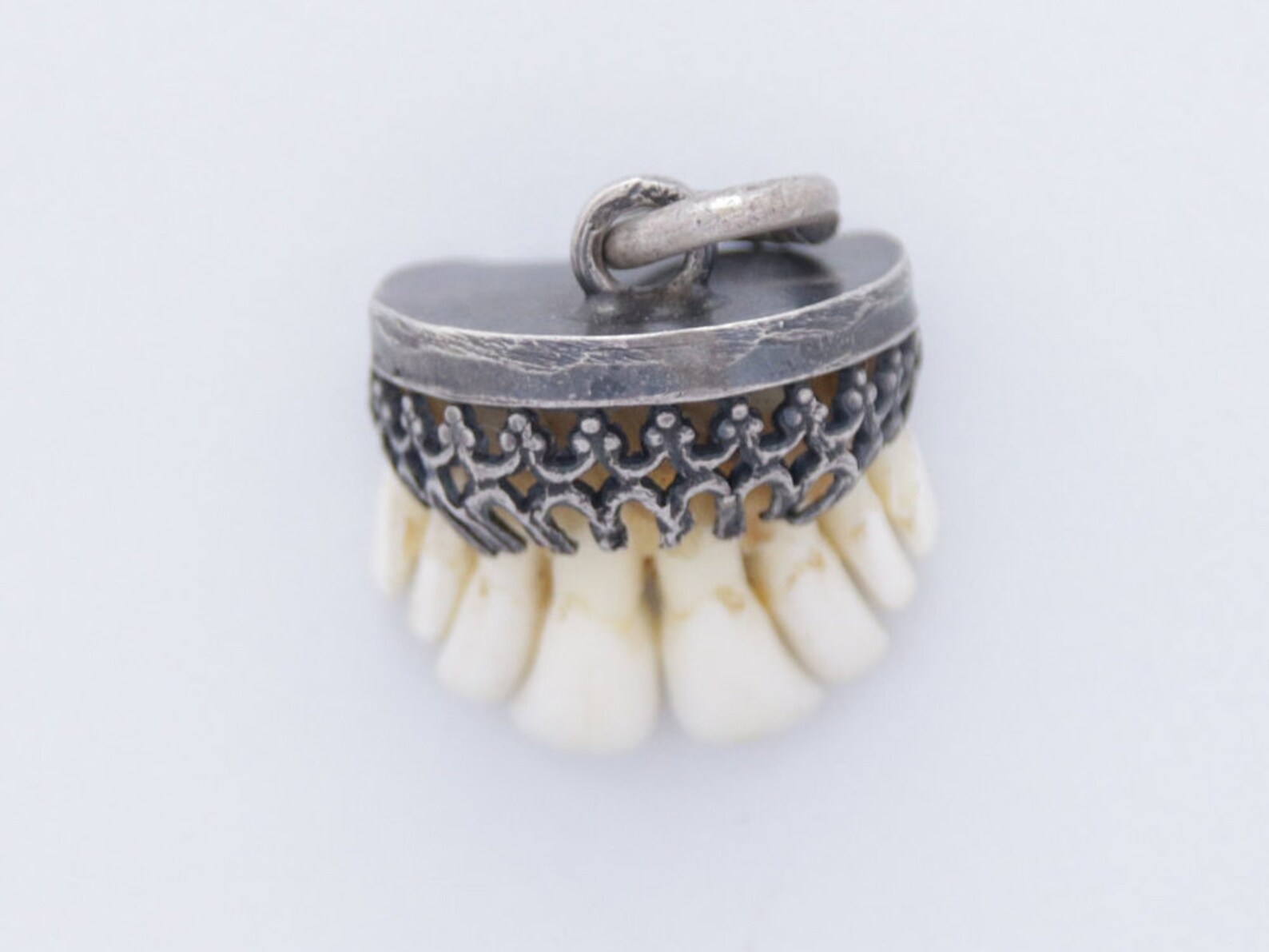 Bavarian Tooth charivari, Antique silver front teeth charivari charm, Bavarian Charivari charm, Charivari pendant, German collectors charm