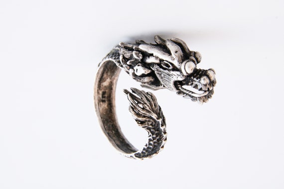 Dragon Ring, Vintage Sterling Silver Chinese Drago