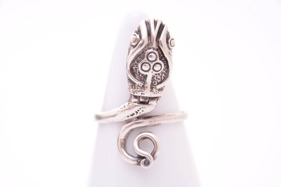 Snake Box Ring, Vintage Sterling Silver Tribal Sna