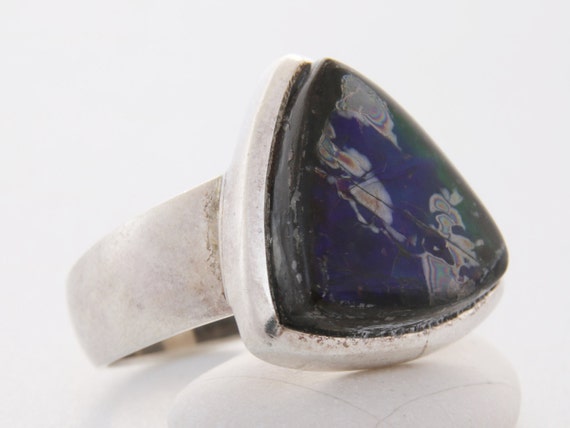 Black opal statement ring, Vintage Triangular bla… - image 6