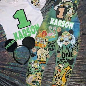 Boy Safari Wild One Two Wild Animal Print OVERALLS Birthday Overalls Custom Denim BirthdAy Outfit