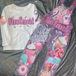 Sweet One Two Sweet Donut Grow Up Cupcake Cotton Candy Donut Birthday Girl Overalls Custom Denim Birthday Outfit