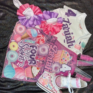 Sweet One Two Sweet Donut Grow Up Cupcake Cotton Candy Donut Birthday Girl Overalls Custom Denim Birthday Outfit