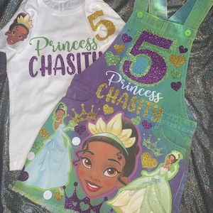 Princess purple green - any character Birthday Overalls Skirt Denim custom