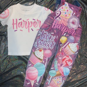 Sweet One Two Sweet Donut Grow Up Cupcake Cotton Candy Donut Birthday Girl Overalls Custom Denim Birthday Outfit image 8