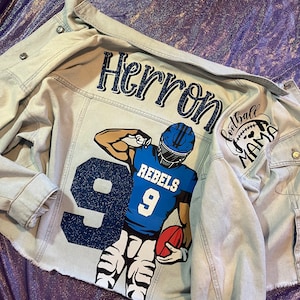 Custom Denim Jacket Athlete fan - Football Mom Football Girlfriend my heart on the field loud proud mom