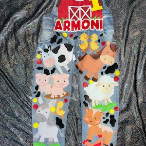 Farm Animals Birthday Overalls Cow Pig Horse Barn Tractor