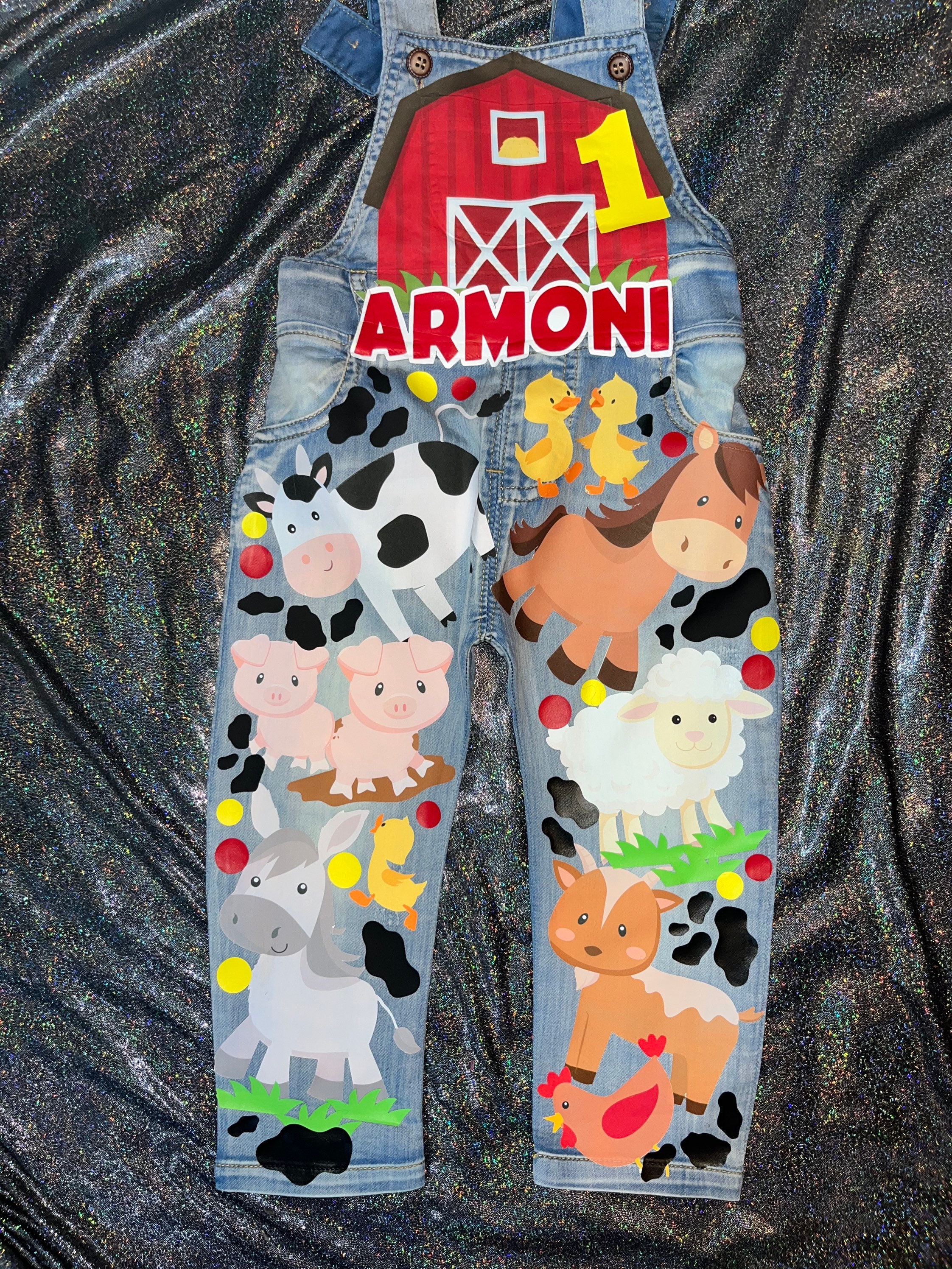 Farm Animals Birthday Overalls Cow Pig Horse Barn Tractor