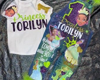 Princess Purple Green OVERALLS Birthday Overalls Custom Denim BirthdAy Outfit