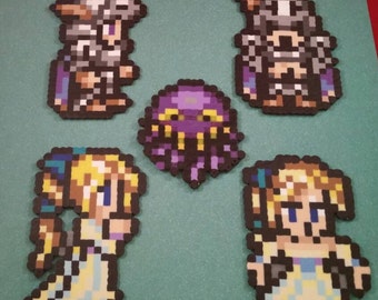 Final Fantasy VI/Final Fantasy III (US) perler bead sprite Maria, Draco, and Ultros choose from 1 of 5 or get all 5, plain or magnet
