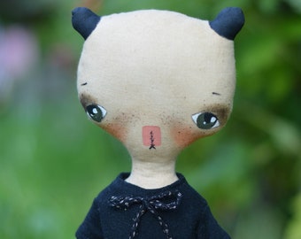 Bear doll - Panda doll - Toy - Animal cat - Woodland doll - Pixie doll - Elf doll - Art textile doll -  Stuffed toy.