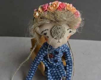 Pixie elf doll - Woodland  girl - Handmade doll - Textile toy - Halloween doll- Exrime primitive - Embroidered insect - Fantasy doll.