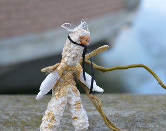 Spun cotton decor ornament - Animal Lama - Angel Lama - Angel doll - Woodland animal - Strange doll - Hand made.