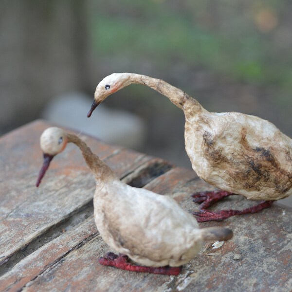 Spun cotton decor ornament - Set of 2 - Christmas decor - Vintage Christmas - Woodland animal - Strange doll - Hand made.