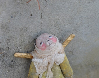 Spun cotton decor ornament - Children room decoration - Christmas decor - Vintage Christmas - Woodland animal - Strange doll - Hand made.