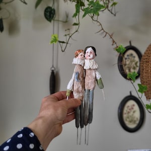 Spun cotton decor ornament -Twins toy - Retro doll - Children room decoration - Woodland animal - Strange doll - Hand made.
