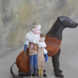 Spun cotton decor ornament -Twins toy - Retro doll - Children room decoration - Woodland animal - Strange doll - Hand made.