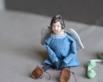 Muñeca de arcilla polimérica - Mini muñeca - Pequeño juguete - Porcelainrace - Muñeca hecha a mano - Escultura blanda - Muñeca de arte - Ángel de juguete - Muñeca móvil