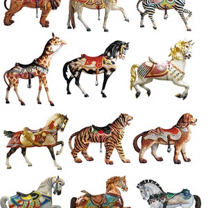 Carousel Animals  -  Ceramic Decals- Enamel Decal - Fusible Decal - Glass Fusing Decal ~ Waterslide Decal - 78291