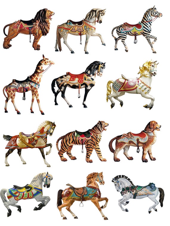 Carousel Animals - Ceramic Decals- Enamel Decal - Glass Decal